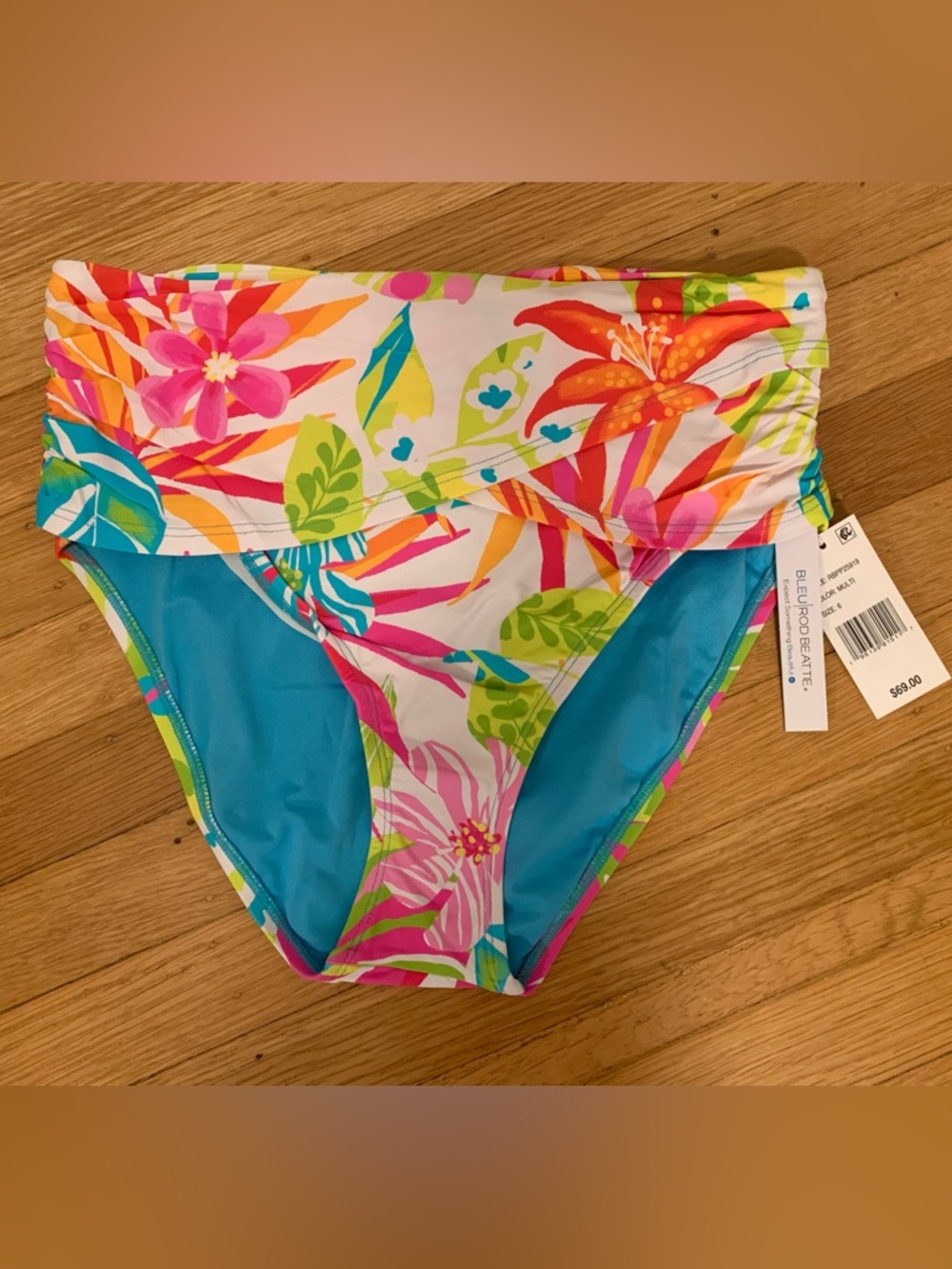 NWT Bleu Rod Beattie Floral High-Waist Bikini Bottoms in Multicolor Floral SZ 6